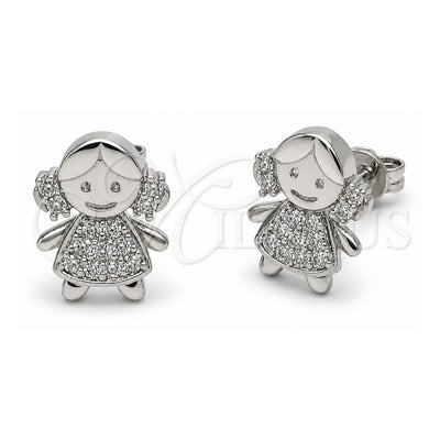 White Gold Filled Stud Earring, Little Girl Design, with White Cubic Zirconia, Polished, Rhodium Finish, 02.310.0189