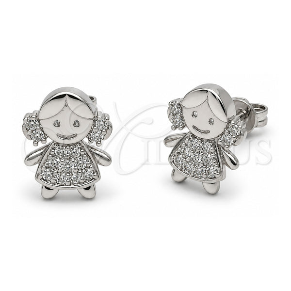 White Gold Filled Stud Earring, Little Girl Design, with White Cubic Zirconia, Polished, Rhodium Finish, 02.310.0189