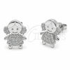 Rhodium Gold Filled Stud Earring, Little Girl Design, with White Cubic Zirconia, Polished, Rhodium Finish, 02.310.0189