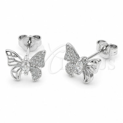 Rhodium Gold Filled Stud Earring, Butterfly Design, with White Micro Pave, Polished, Rhodium Finish, 02.310.0191