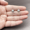 Rhodium Gold Filled Stud Earring, Flower Design, with White Cubic Zirconia, Polished, Rhodium Finish, 02.310.0192
