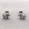 Rhodium Gold Filled Stud Earring, Elephant Design, with White Micro Pave, Polished, Rhodium Finish, 02.310.0050.1
