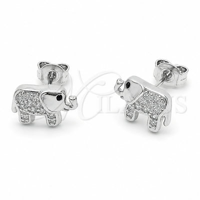 Rhodium Gold Filled Stud Earring, Elephant Design, with White Micro Pave, Polished, Rhodium Finish, 02.310.0050.1
