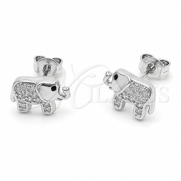 Rhodium Gold Filled Stud Earring, Elephant Design, with White Micro Pave, Polished, Rhodium Finish, 02.310.0050.1
