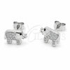 Rhodium Gold Filled Stud Earring, Elephant Design, with White Micro Pave, Polished, Rhodium Finish, 02.310.0050.1