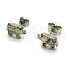 Rhodium Gold Filled Stud Earring, Elephant Design, with White Micro Pave, Polished, Rhodium Finish, 02.310.0050.1