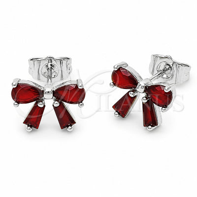 Rhodium Gold Filled Stud Earring, Bow Design, with Ruby Cubic Zirconia, Polished, Rhodium Finish, 02.310.0193
