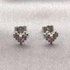 White Gold Filled Stud Earring, Heart Design, with Multicolor Cubic Zirconia, Polished, Rhodium Finish, 02.310.0194