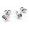 White Gold Filled Stud Earring, Heart Design, with Multicolor Cubic Zirconia, Polished, Rhodium Finish, 02.310.0194