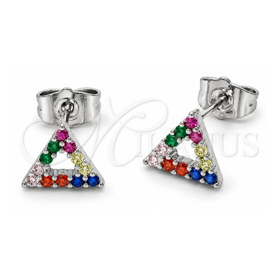 White Gold Filled Stud Earring, with Multicolor Cubic Zirconia, Polished, Rhodium Finish, 02.310.0195