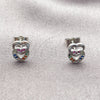White Gold Filled Stud Earring, Heart Design, with Multicolor Cubic Zirconia, Polished, Rhodium Finish, 02.310.0196