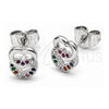 White Gold Filled Stud Earring, Heart Design, with Multicolor Cubic Zirconia, Polished, Rhodium Finish, 02.310.0196