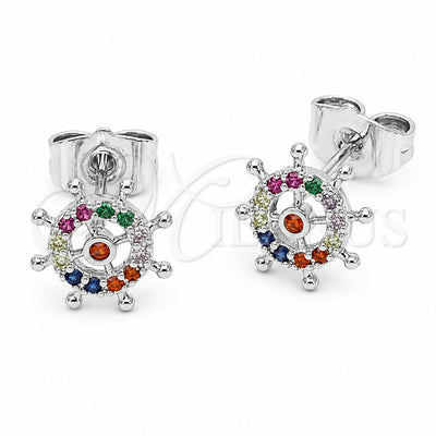 Rhodium Gold Filled Stud Earring, with Multicolor Cubic Zirconia, Polished, Rhodium Finish, 02.310.0198