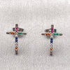 White Gold Filled Stud Earring, Cross Design, with Multicolor Cubic Zirconia, Polished, Rhodium Finish, 02.310.0186.1