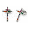 White Gold Filled Stud Earring, Cross Design, with Multicolor Cubic Zirconia, Polished, Rhodium Finish, 02.310.0186.1