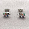 White Gold Filled Stud Earring, Elephant Design, with Black and Multicolor Cubic Zirconia, Polished, Rhodium Finish, 02.310.0050.2