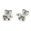 White Gold Filled Stud Earring, Elephant Design, with Black and Multicolor Cubic Zirconia, Polished, Rhodium Finish, 02.310.0050.2
