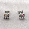 Rhodium Gold Filled Stud Earring, Elephant Design, with Black and Multicolor Cubic Zirconia, Polished, Rhodium Finish, 02.310.0202