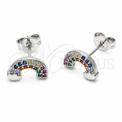 Rhodium Gold Filled Stud Earring, with Multicolor Cubic Zirconia, Polished, Rhodium Finish, 02.310.0203