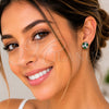 Rhodium Gold Filled Stud Earring, Flower Design, with Green and White Cubic Zirconia, Polished, Rhodium Finish, 02.310.0206