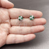 Rhodium Gold Filled Stud Earring, Flower Design, with Green and White Cubic Zirconia, Polished, Rhodium Finish, 02.310.0206