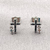 White Gold Filled Stud Earring, Cross Design, with Black Cubic Zirconia, Polished, Rhodium Finish, 02.310.0208