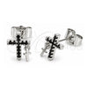 White Gold Filled Stud Earring, Cross Design, with Black Cubic Zirconia, Polished, Rhodium Finish, 02.310.0208