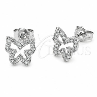 Rhodium Gold Filled Stud Earring, Butterfly Design, with White Cubic Zirconia, Polished, Rhodium Finish, 02.310.0211