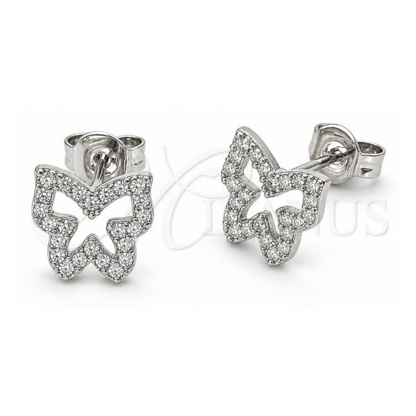 White Gold Filled Stud Earring, Butterfly Design, with White Cubic Zirconia, Polished, Rhodium Finish, 02.310.0211