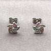 White Gold Filled Stud Earring, Flower Design, with Multicolor Cubic Zirconia, Polished, Rhodium Finish, 02.310.0212