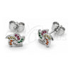 White Gold Filled Stud Earring, Flower Design, with Multicolor Cubic Zirconia, Polished, Rhodium Finish, 02.310.0212