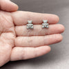 Rhodium Gold Filled Stud Earring, Teddy Bear and Heart Design, with White Cubic Zirconia and White Micro Pave, Polished, Rhodium Finish, 02.310.0108.1