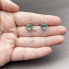White Gold Filled Stud Earring, Heart Design, with Green Cubic Zirconia, Polished, Rhodium Finish, 02.310.0213