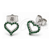 White Gold Filled Stud Earring, Heart Design, with Green Cubic Zirconia, Polished, Rhodium Finish, 02.310.0213
