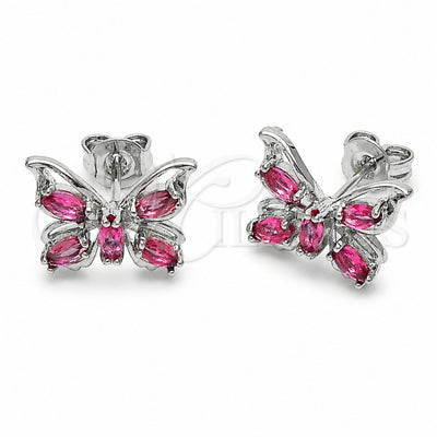 Rhodium Gold Filled Stud Earring, Butterfly Design, with Rose Cubic Zirconia, Polished, Rhodium Finish, 02.310.0214