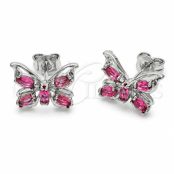 Rhodium Gold Filled Stud Earring, Butterfly Design, with Rose Cubic Zirconia, Polished, Rhodium Finish, 02.310.0214