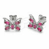 Rhodium Gold Filled Stud Earring, Butterfly Design, with Rose Cubic Zirconia, Polished, Rhodium Finish, 02.310.0214
