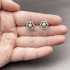 Rhodium Gold Filled Stud Earring, Flower Design, with White Cubic Zirconia, Polished, Rhodium Finish, 02.310.0216