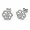 Rhodium Gold Filled Stud Earring, Flower Design, with White Cubic Zirconia, Polished, Rhodium Finish, 02.310.0216