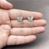 White Gold Filled Stud Earring, Butterfly Design, with White Micro Pave, Polished, Rhodium Finish, 02.310.0217