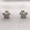 White Gold Filled Stud Earring, Butterfly Design, with White Micro Pave, Polished, Rhodium Finish, 02.310.0217
