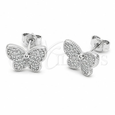 Rhodium Gold Filled Stud Earring, Butterfly Design, with White Micro Pave, Polished, Rhodium Finish, 02.310.0217