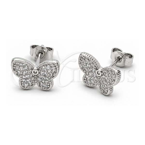 White Gold Filled Stud Earring, Butterfly Design, with White Micro Pave, Polished, Rhodium Finish, 02.310.0217
