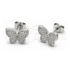 White Gold Filled Stud Earring, Butterfly Design, with White Micro Pave, Polished, Rhodium Finish, 02.310.0217
