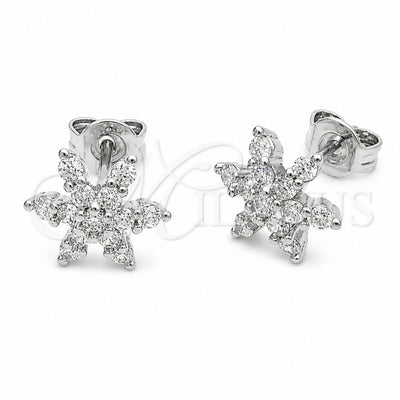 Rhodium Gold Filled Stud Earring, Star Design, with White Cubic Zirconia, Polished, Rhodium Finish, 02.310.0218