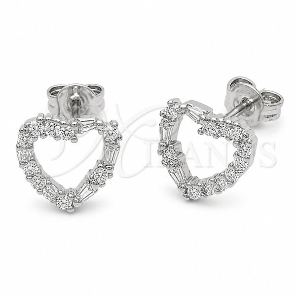 Rhodium Gold Filled Stud Earring, Heart Design, with White Cubic Zirconia, Polished, Rhodium Finish, 02.310.0219