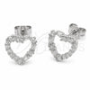 Rhodium Gold Filled Stud Earring, Heart Design, with White Cubic Zirconia, Polished, Rhodium Finish, 02.310.0219