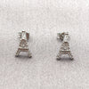 Rhodium Gold Filled Stud Earring, Eiffel Tower and Baguette Design, with White Cubic Zirconia, Polished, Rhodium Finish, 02.310.0220