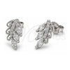 White Gold Filled Stud Earring, Tree and Leaf Design, with White Micro Pave and White Cubic Zirconia, Polished, Rhodium Finish, 02.310.0222