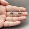 Rhodium Gold Filled Stud Earring, Teddy Bear and Heart Design, with White Micro Pave and Black Cubic Zirconia, Blue Enamel Finish, Rhodium Finish, 02.310.0223